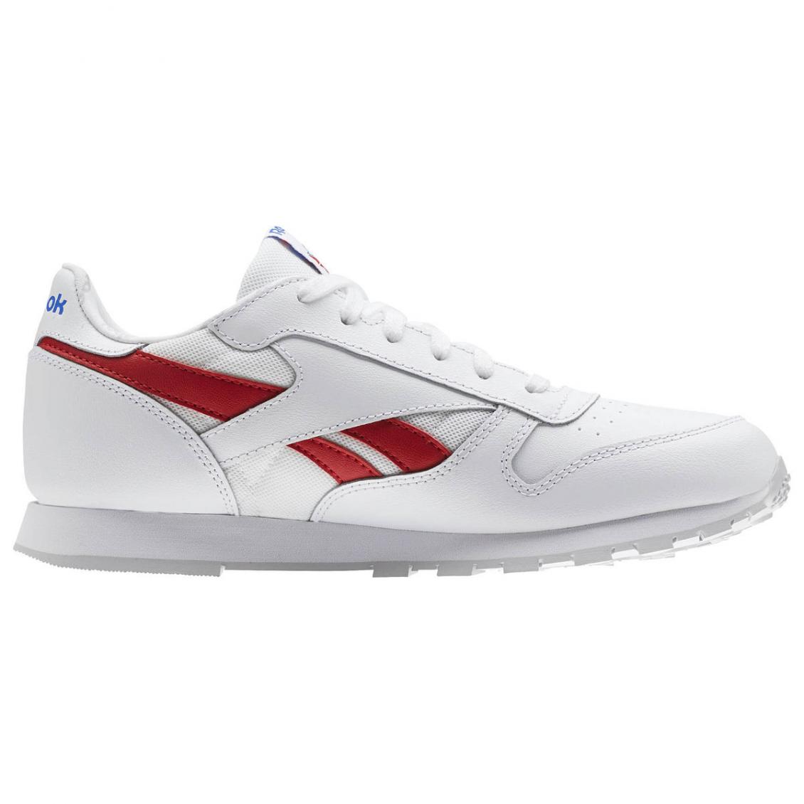 White – Reebok Classic Leather SO – Grade School Kids White / Vital Blue / Primal Red / Light Grey Heather Solid Grey